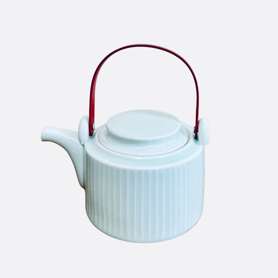 TAKEO HASEGAWA - Shinogi White Kyusu Teapot (Handle color: Red)