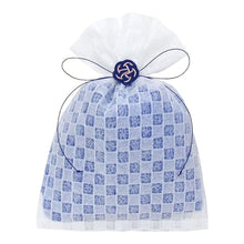  Drawstring Gift Bag - Medium, Check pattern with Mizuhiki 8"