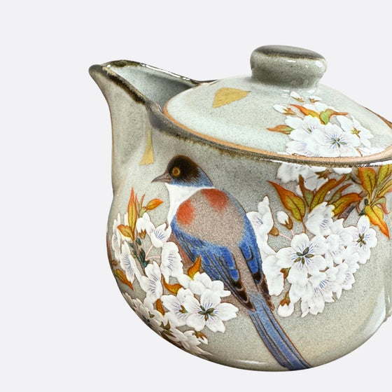 Kutani-yaki Kyusu Teapot, Sakura and Bird
