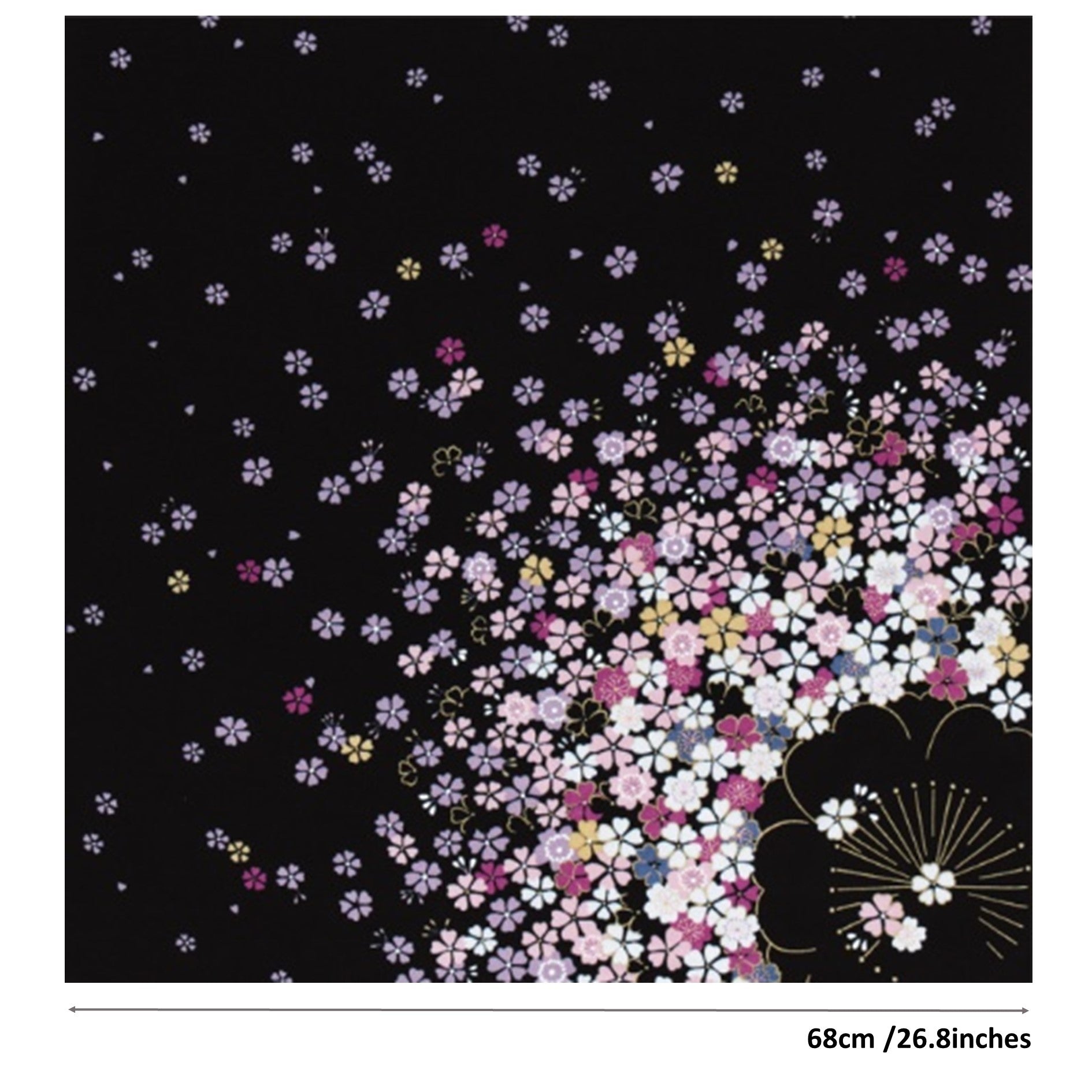 Furoshiki - Sakura Black, 68 x 68cm (26.8 x 26.8 inch)